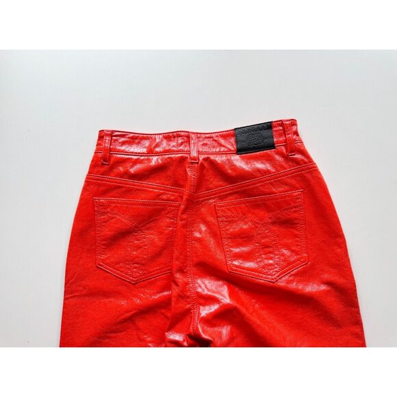 FIORUCCI Yves Orange Cigarette Vinyl High Rise Slim Straight Pants, Size 28 - Picture 9 of 15